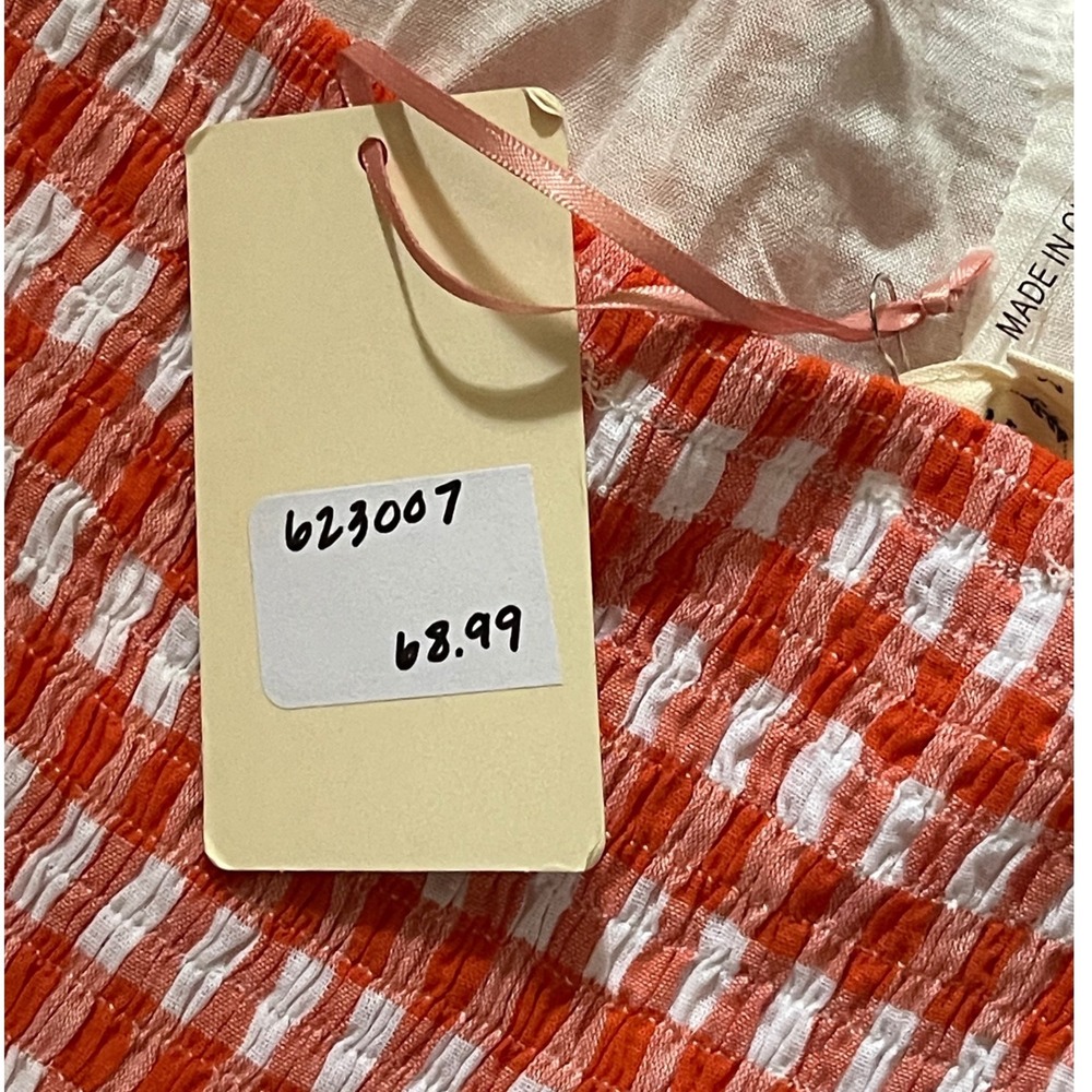 NWT Entro Gingham Maxi Dress Sundress M Orange  Farmcore Milkmaid Tiered - Picture 7 of 10